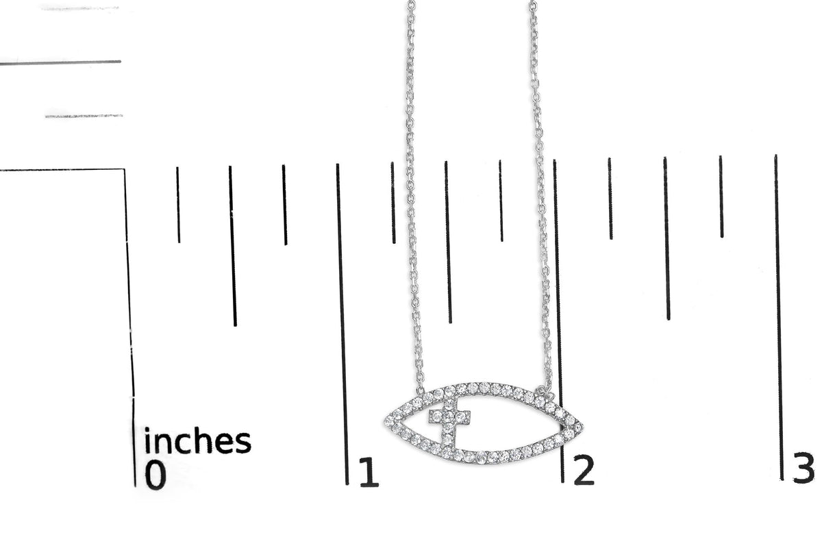 .925 Sterling Silver 1/2 Cttw Diamond Cross and Evil Eye 18" Inch Pendant Necklace (H-I Color, SI1-SI2 Clarity)