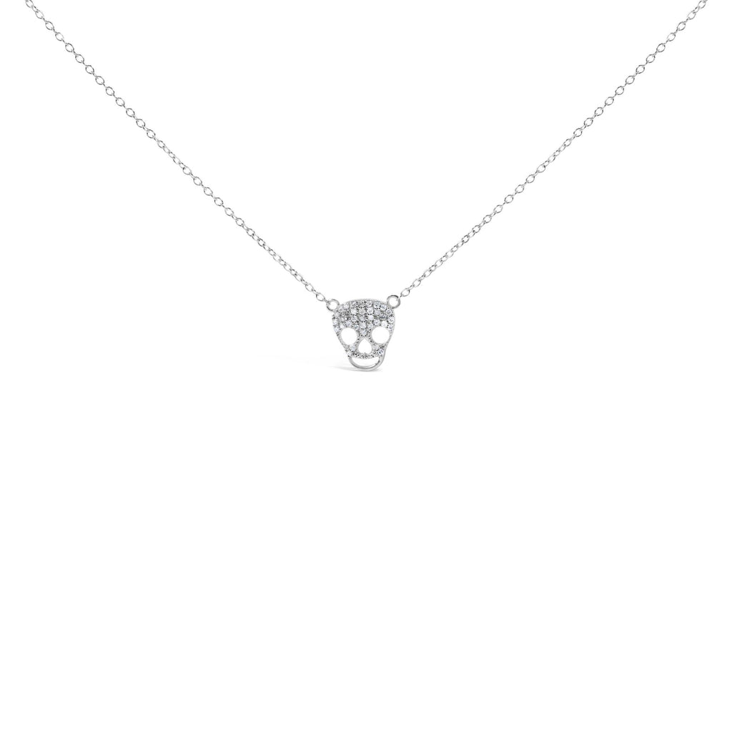 .925 Sterling Silver 1/7 Cttw Diamond Skull Pendant Necklace (H-I Color, SI1-SI2 Clarity) - 18" Inches