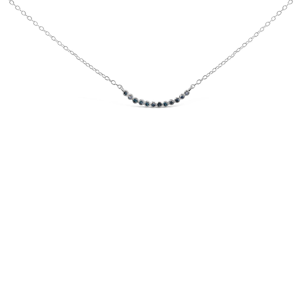 .925 Sterling Silver Blue Diamond Accent Curved Bar Necklace- 18"