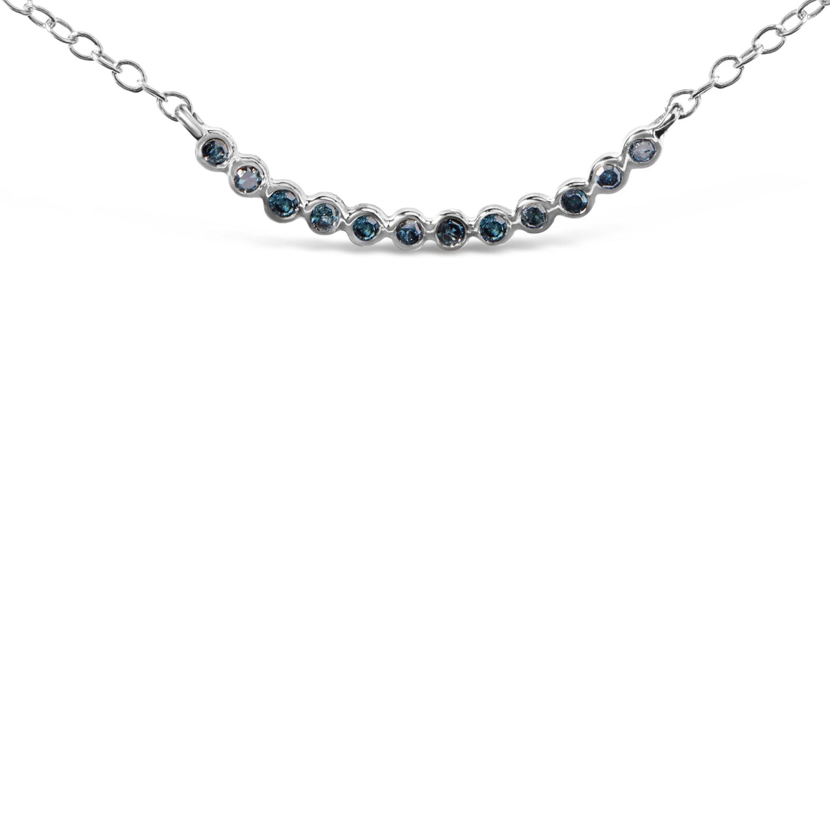 .925 Sterling Silver Blue Diamond Accent Curved Bar Necklace- 18"
