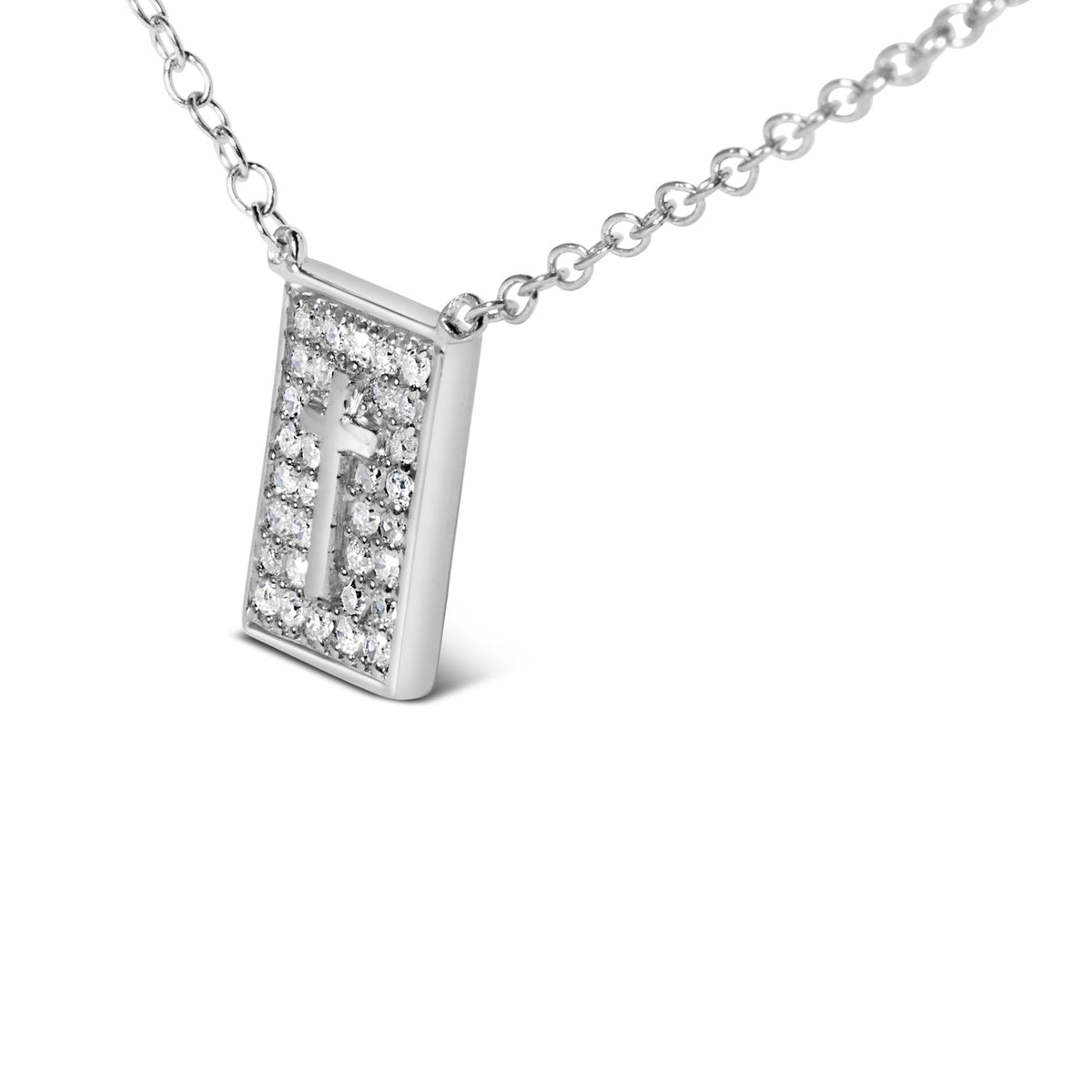 .925 Sterling Silver 1/10 Ctw Diamond Inlaid Cross Dog Tag Pendant Necklace (H-I Color, I1-I2 Clarity) - 18"