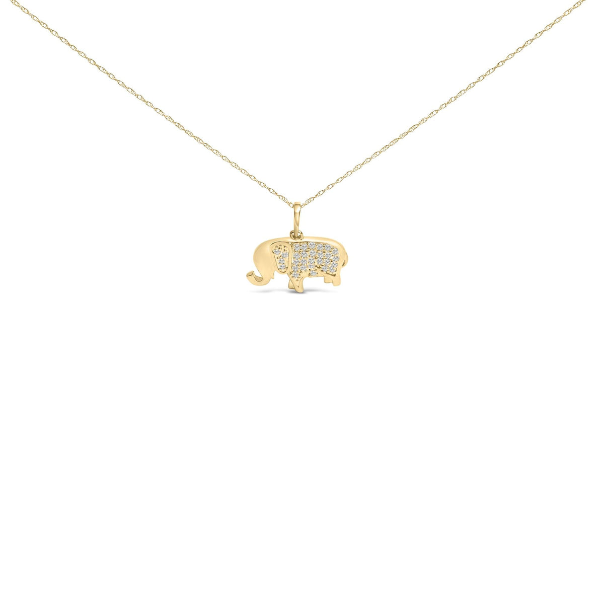 10K Yellow Gold 1/5 Cttw Diamond Elephant Pendant Necklace