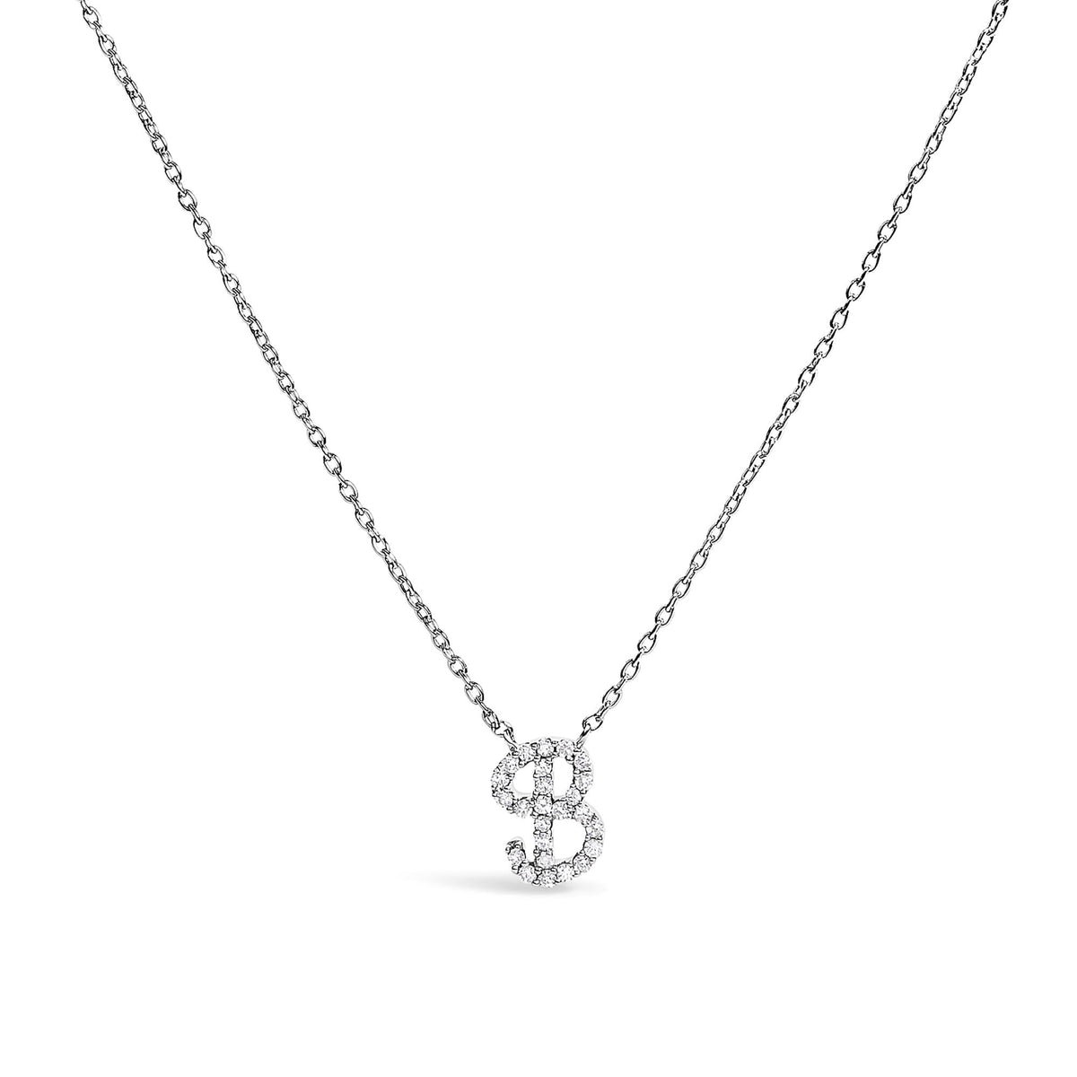 10K White Gold Diamond Accent  A-Z Initial Script Style Pendant Necklace