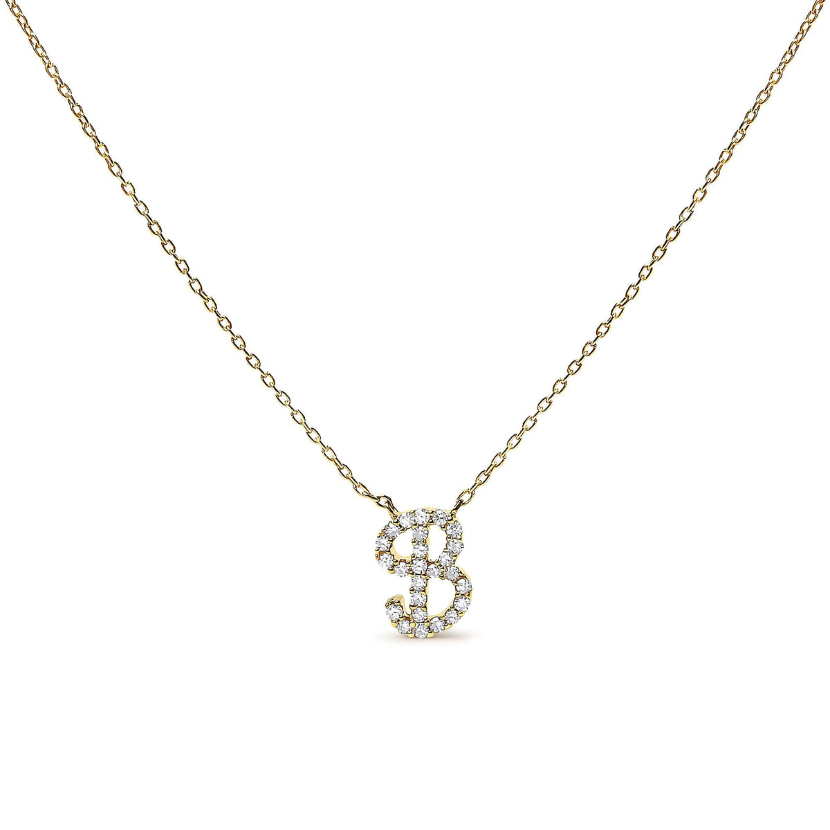 10K Yellow Gold Diamond Accent  A-Z Initial Script Style Pendant Necklace