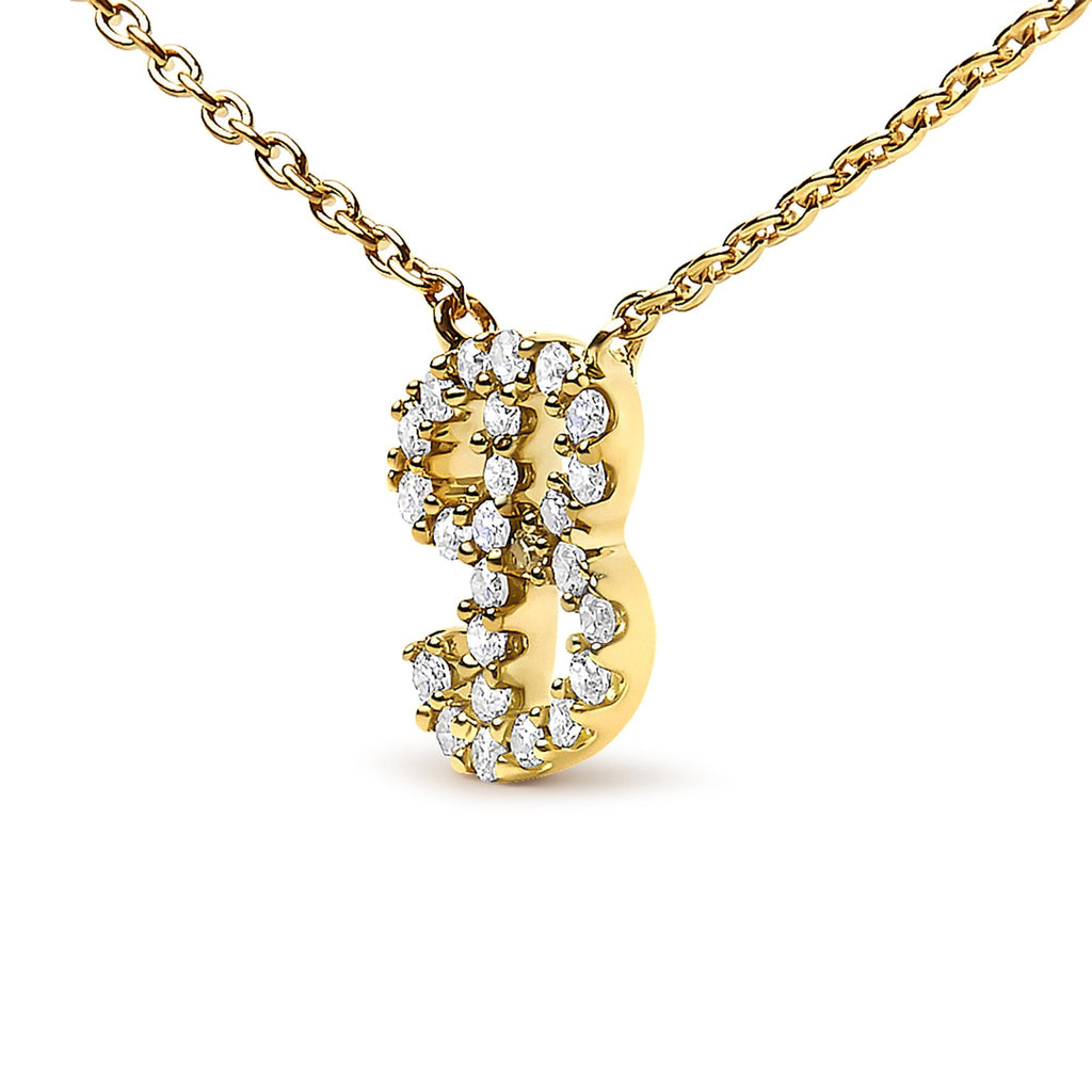 10K Yellow Gold Diamond Accent  A-Z Initial Script Style Pendant Necklace