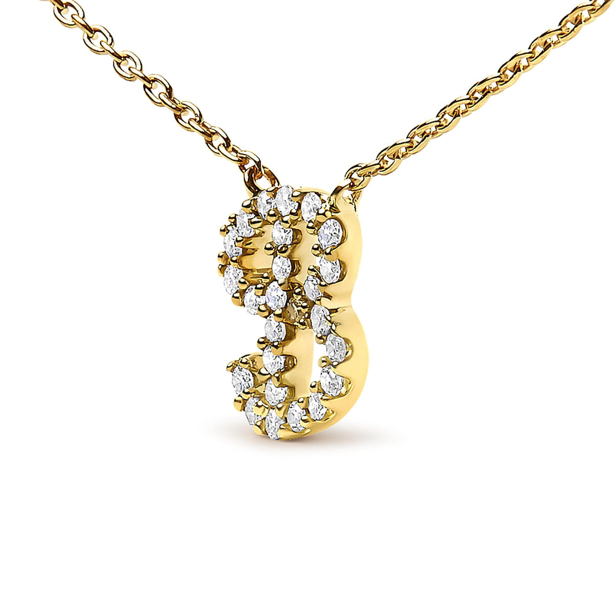 10K Yellow Gold Diamond Accent  A-Z Initial Script Style Pendant Necklace