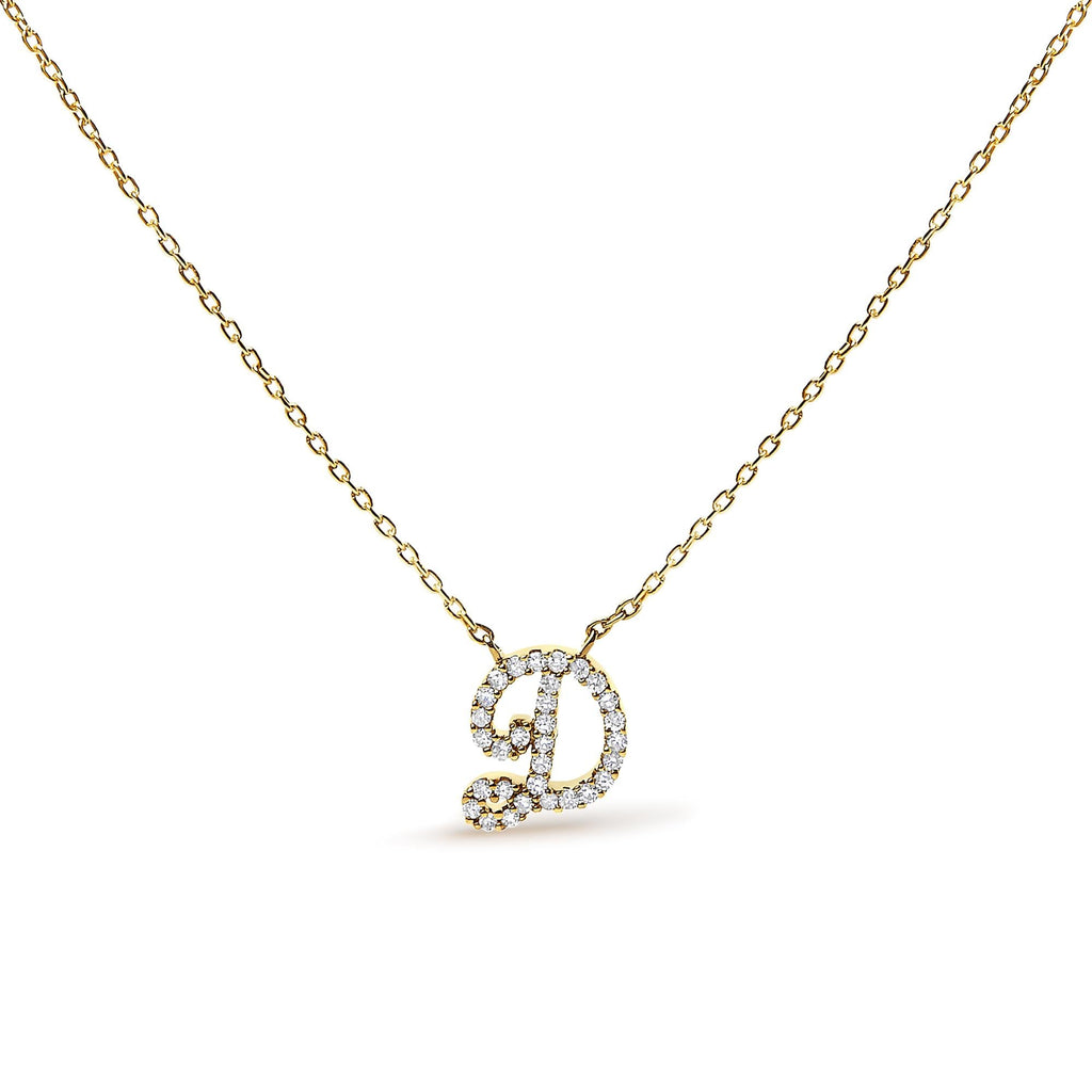 10K Yellow Gold Diamond Accent  A-Z Initial Script Style Pendant Necklace