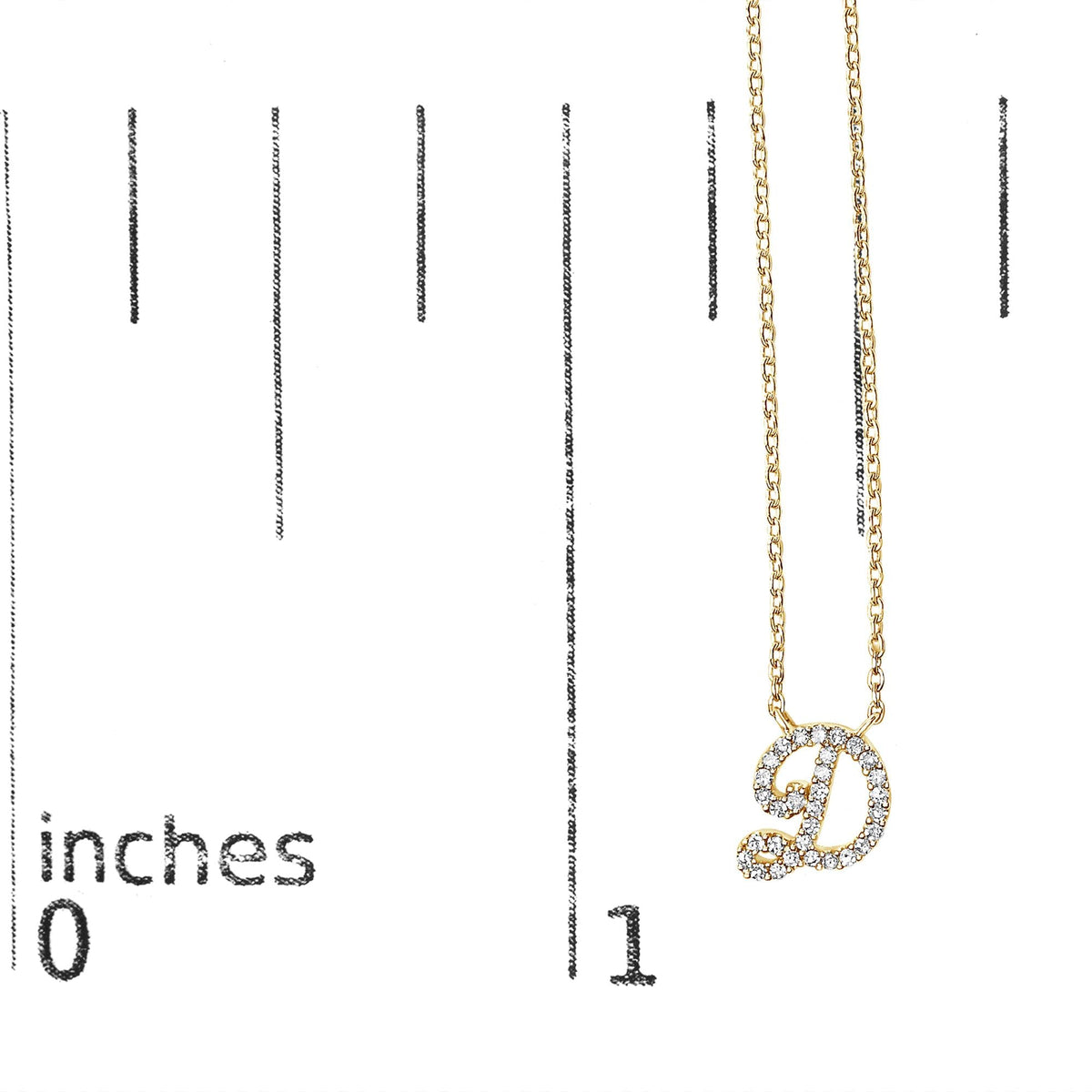 10K Yellow Gold Diamond Accent  A-Z Initial Script Style Pendant Necklace