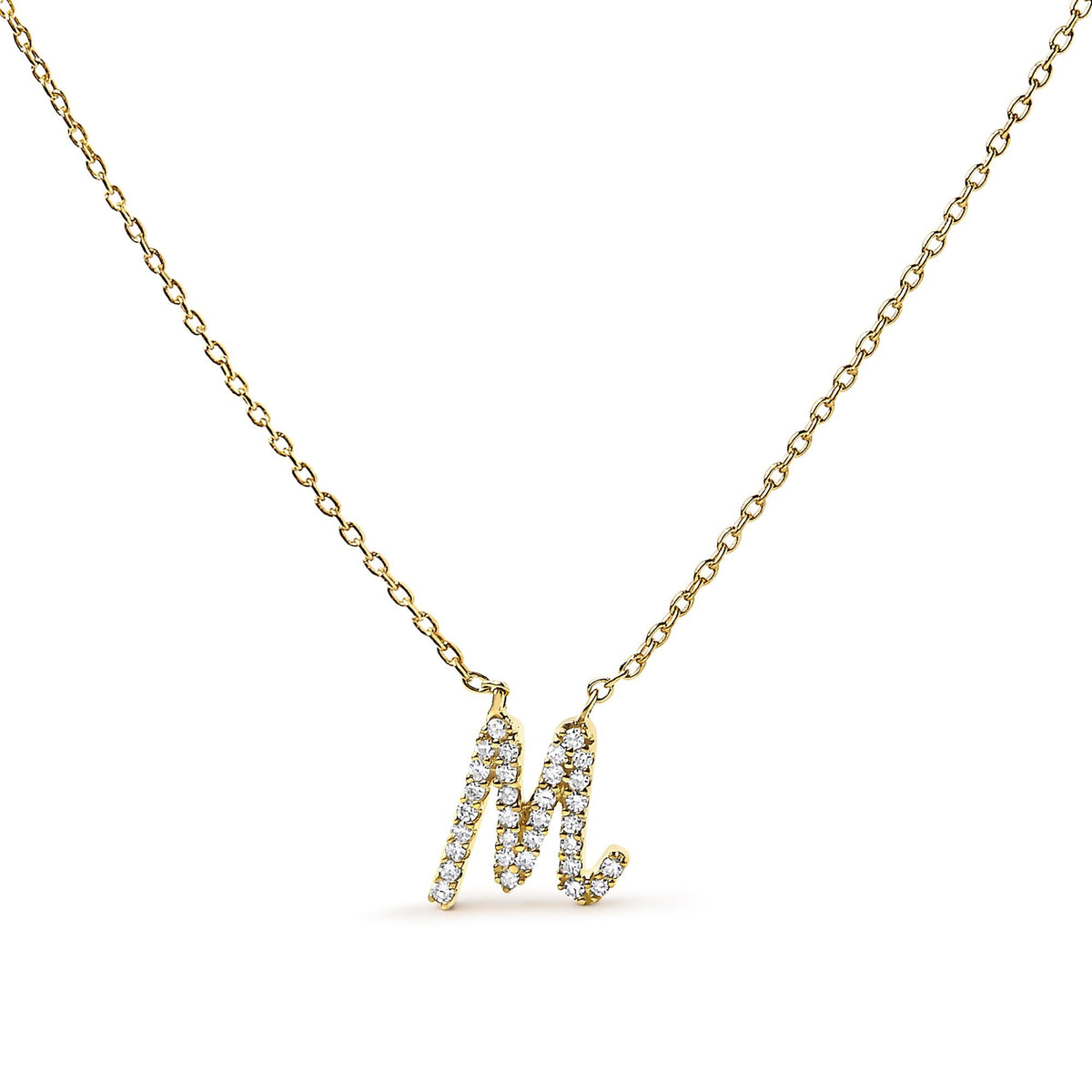 10K Yellow Gold Diamond Accent  A-Z Initial Script Style Pendant Necklace