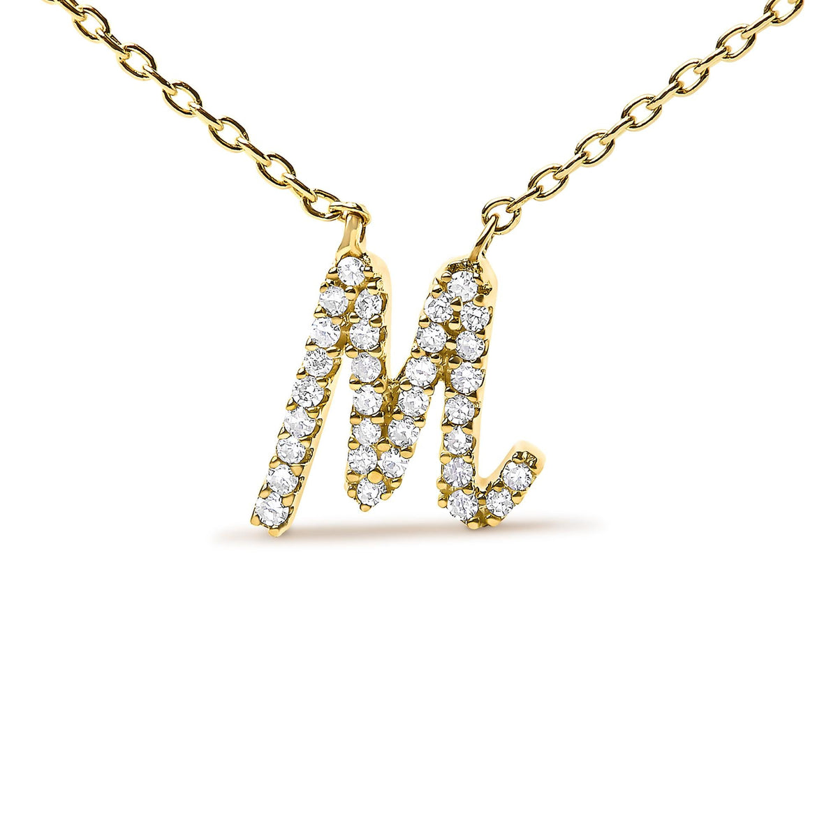 10K Yellow Gold Diamond Accent  A-Z Initial Script Style Pendant Necklace