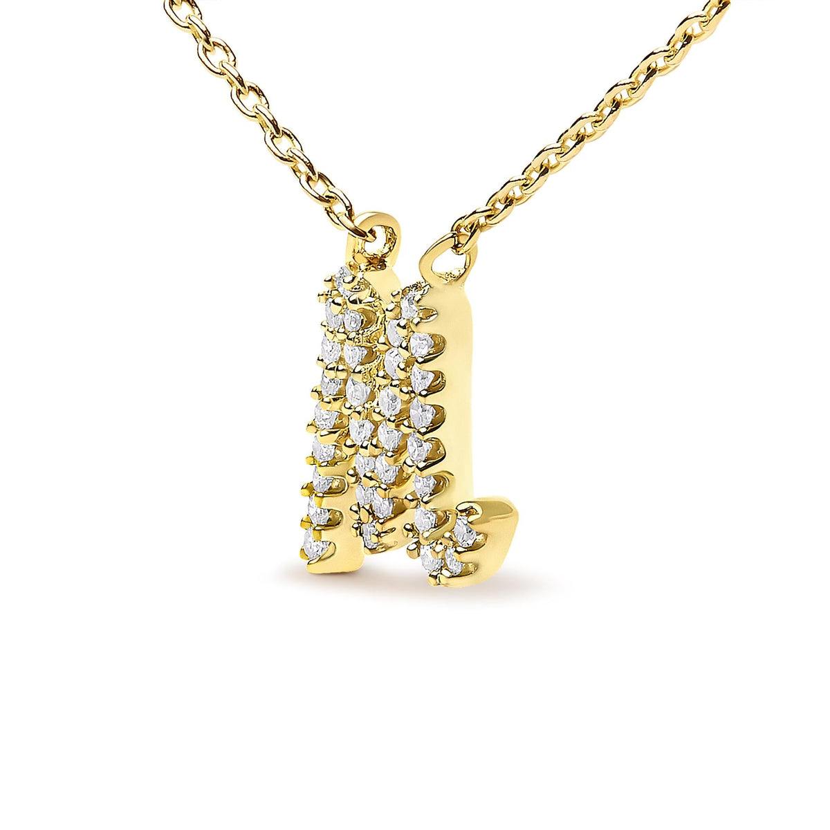 10K Yellow Gold Diamond Accent  A-Z Initial Script Style Pendant Necklace