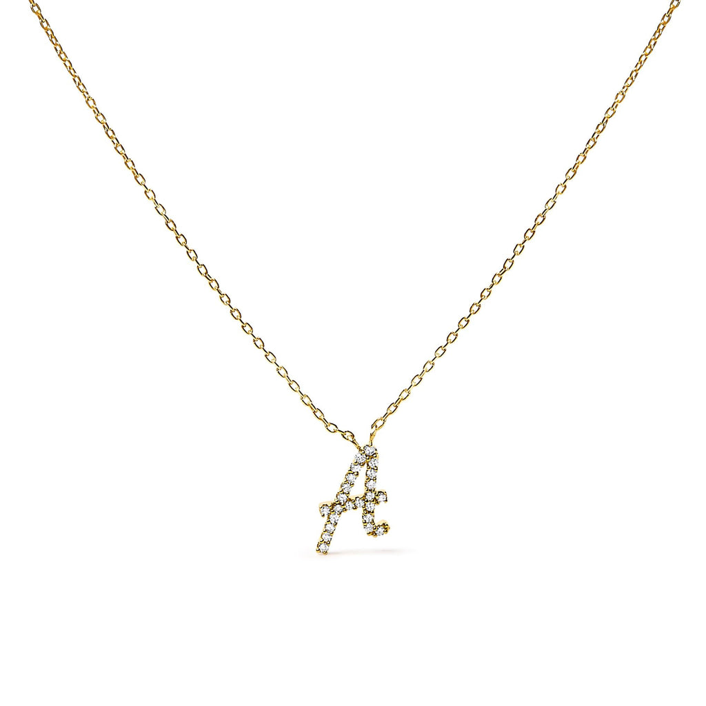 10K Yellow Gold Diamond Accent  A-Z Initial Script Style Pendant Necklace