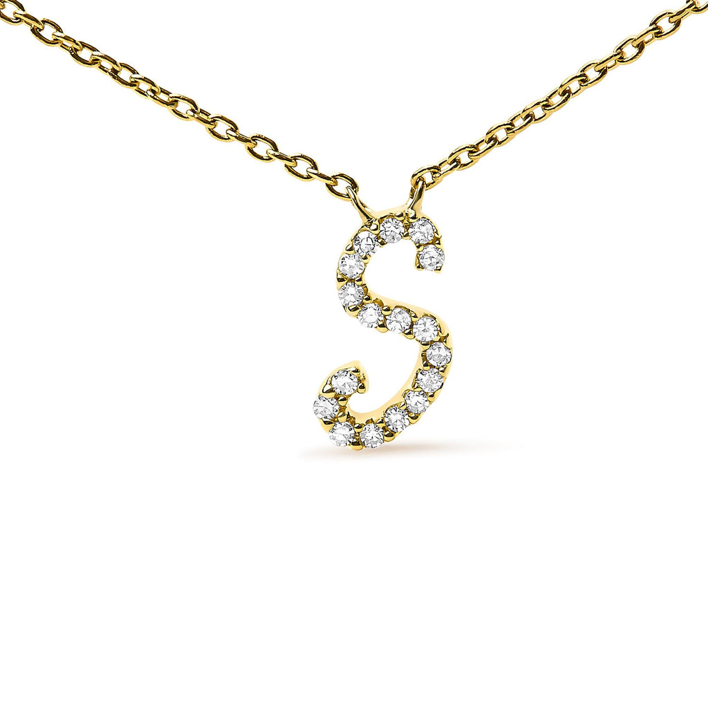 10K Yellow Gold Diamond Accent  A-Z Initial Script Style Pendant Necklace