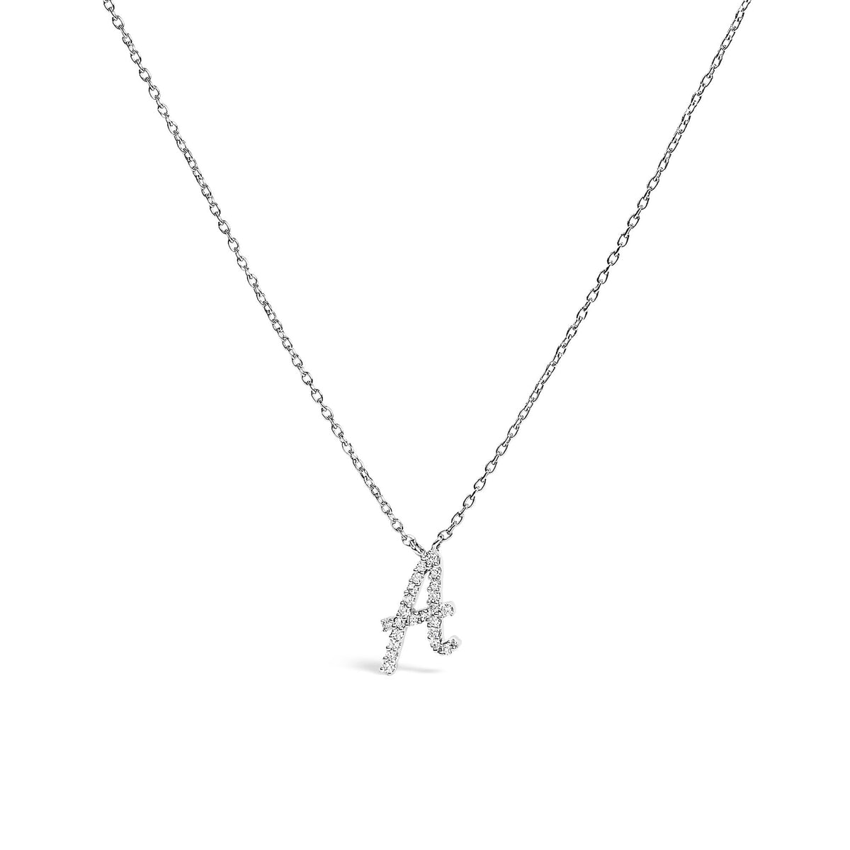 10K White Gold Diamond Accent  A-Z Initial Script Style Pendant Necklace