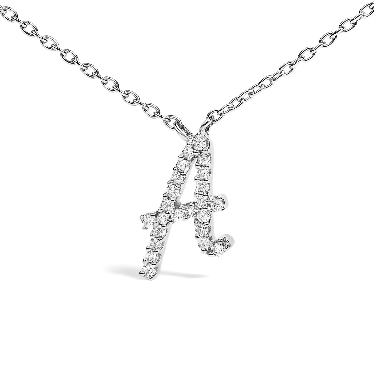 10K White Gold Diamond Accent  A-Z Initial Script Style Pendant Necklace