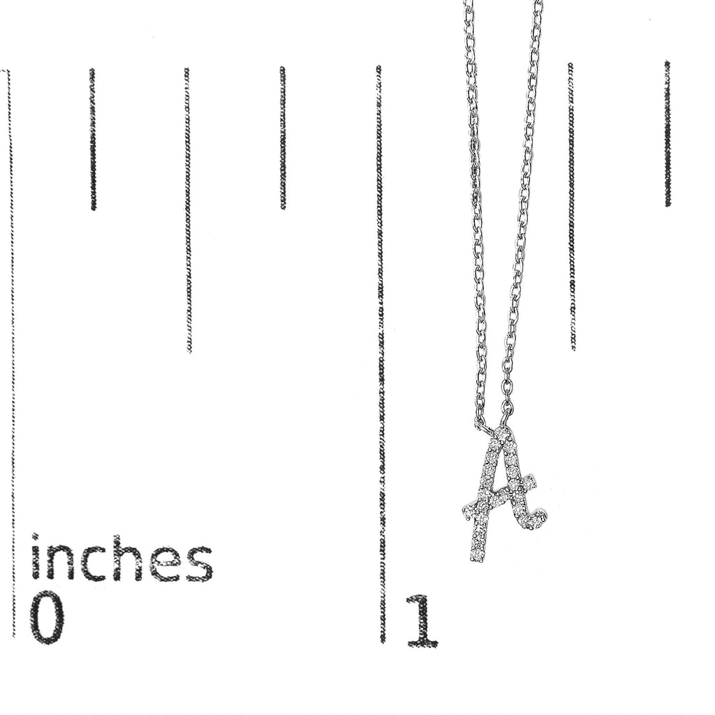 10K White Gold Diamond Accent  A-Z Initial Script Style Pendant Necklace