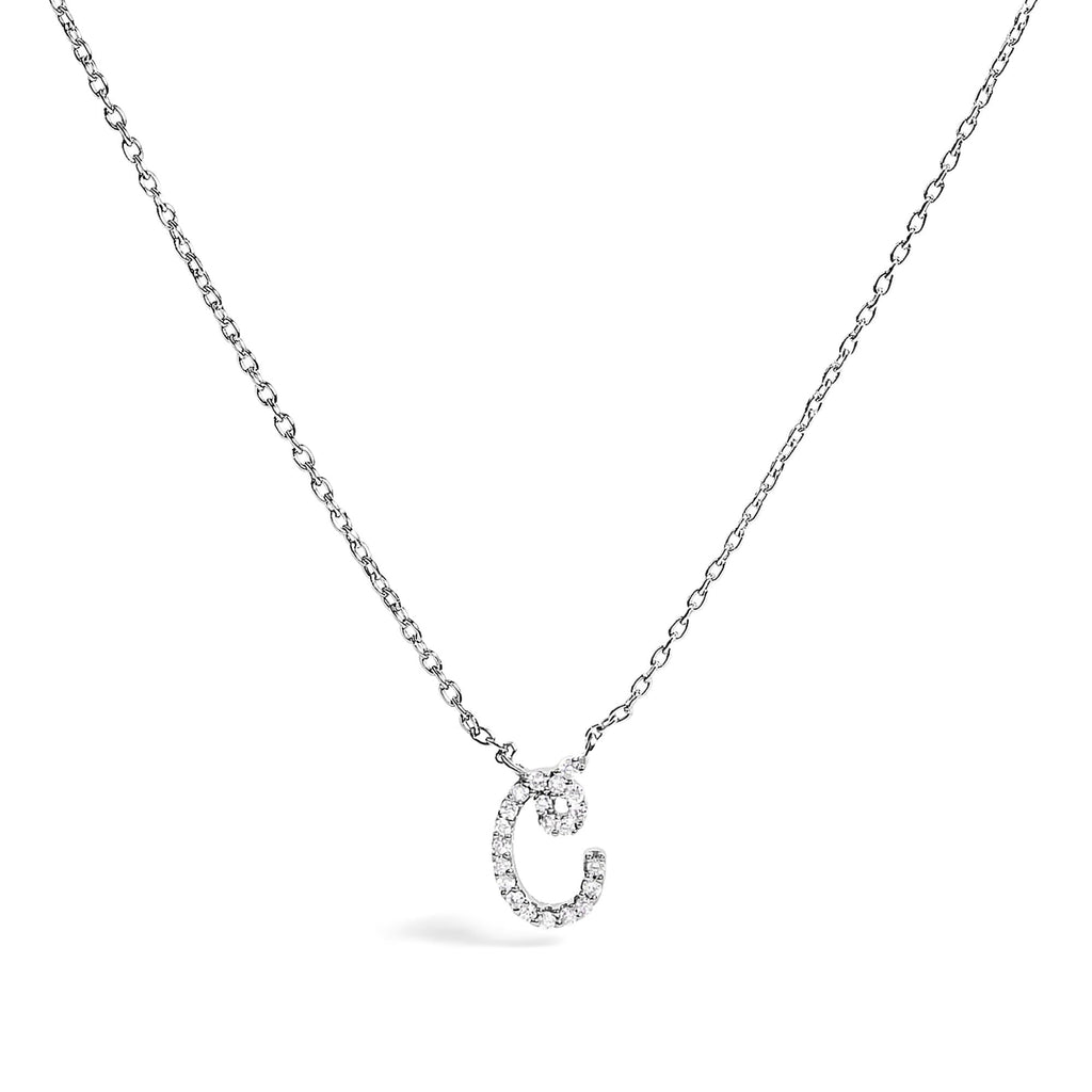 10K White Gold Diamond Accent  A-Z Initial Script Style Pendant Necklace