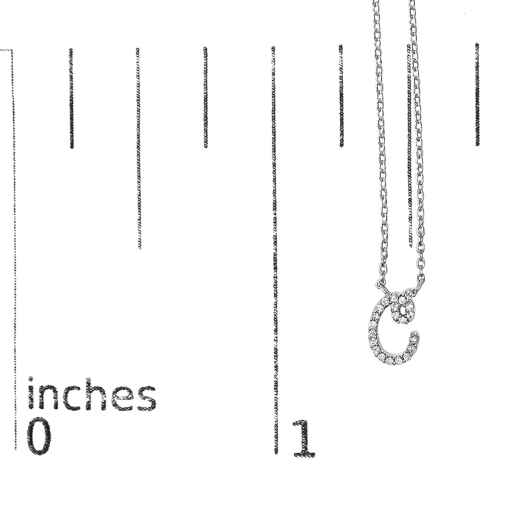 10K White Gold Diamond Accent  A-Z Initial Script Style Pendant Necklace