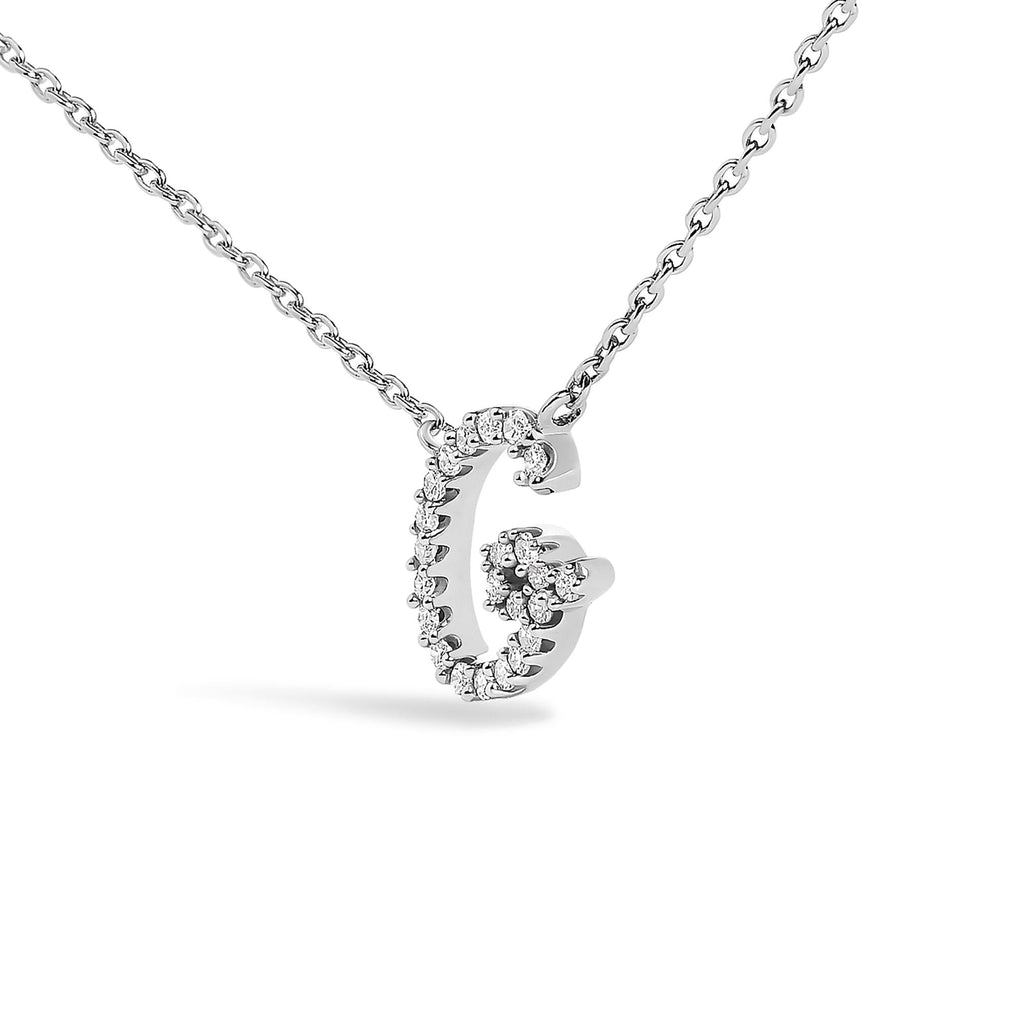 10K White Gold Diamond Accent  A-Z Initial Script Style Pendant Necklace