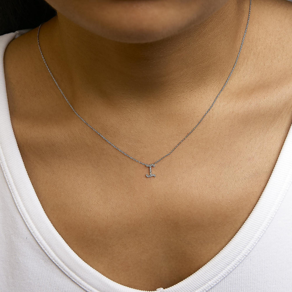 10K White Gold Diamond Accent  A-Z Initial Script Style Pendant Necklace