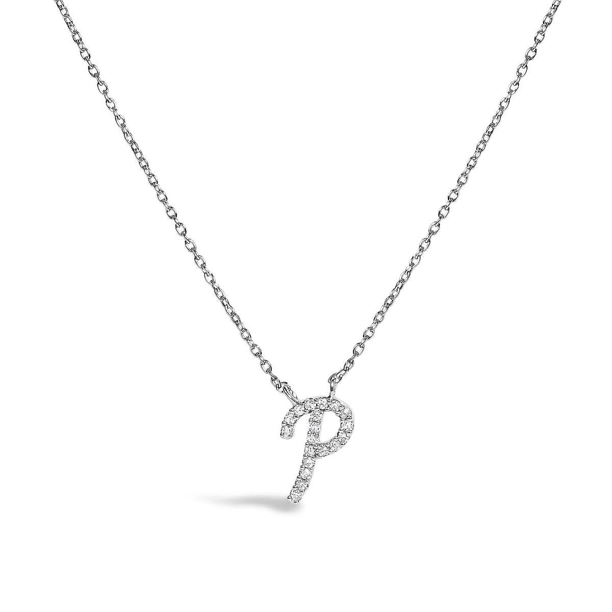 10K White Gold Diamond Accent  A-Z Initial Script Style Pendant Necklace