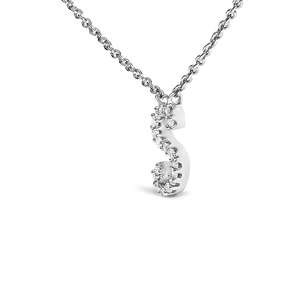 10K White Gold Diamond Accent  A-Z Initial Script Style Pendant Necklace