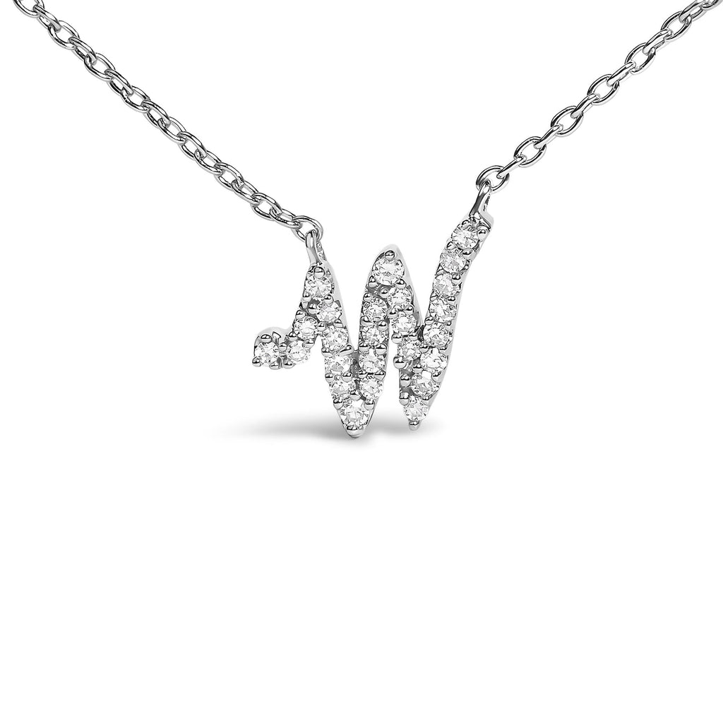 10K White Gold Diamond Accent  A-Z Initial Script Style Pendant Necklace