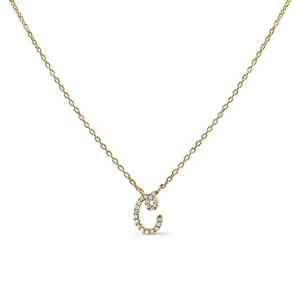 10K Yellow Gold Diamond Accent  A-Z Initial Script Style Pendant Necklace