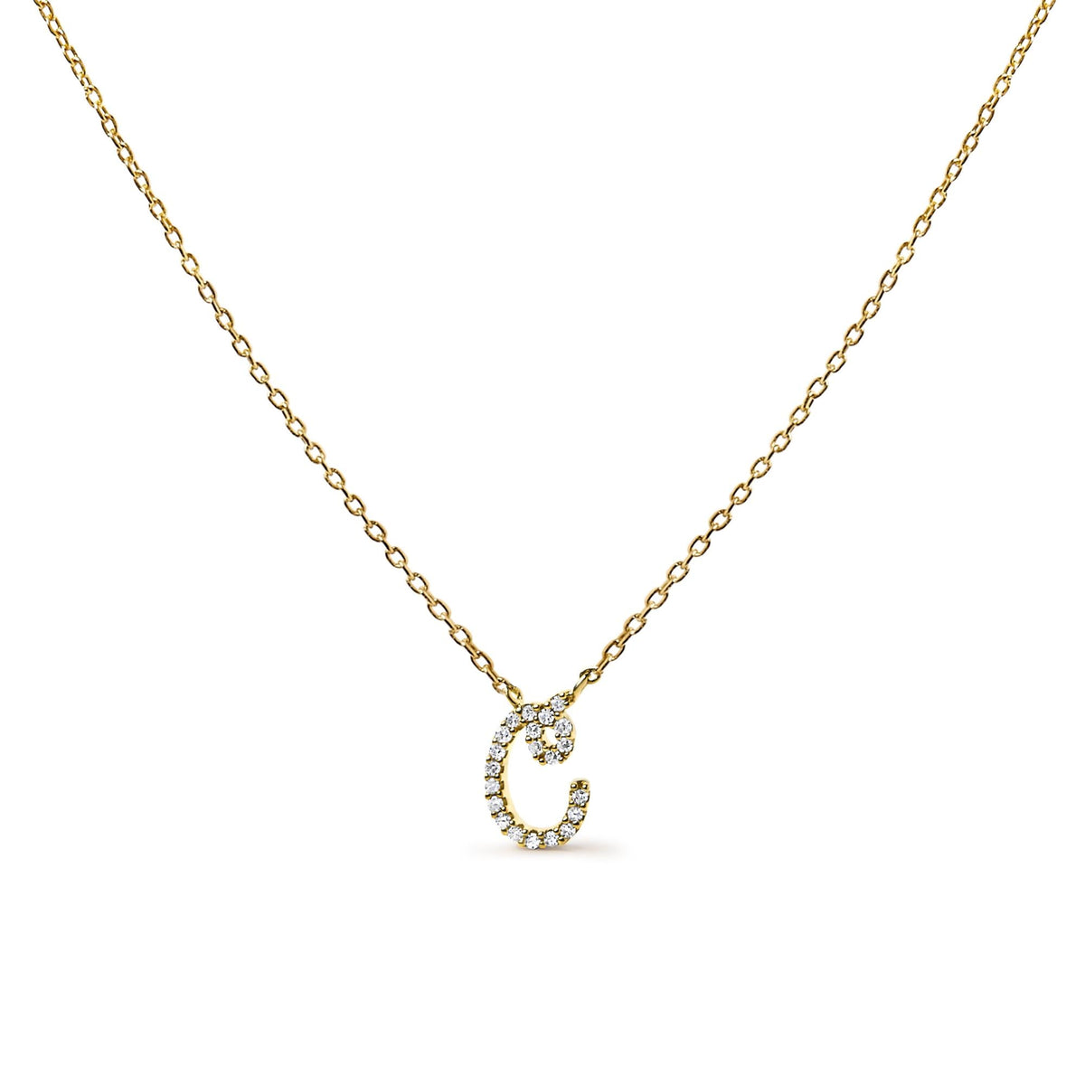 10K Yellow Gold Diamond Accent  A-Z Initial Script Style Pendant Necklace