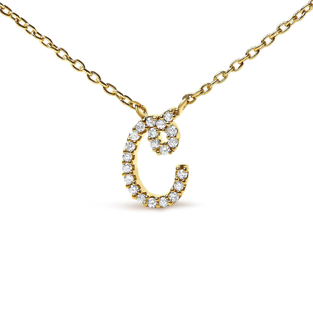 10K Yellow Gold Diamond Accent  A-Z Initial Script Style Pendant Necklace