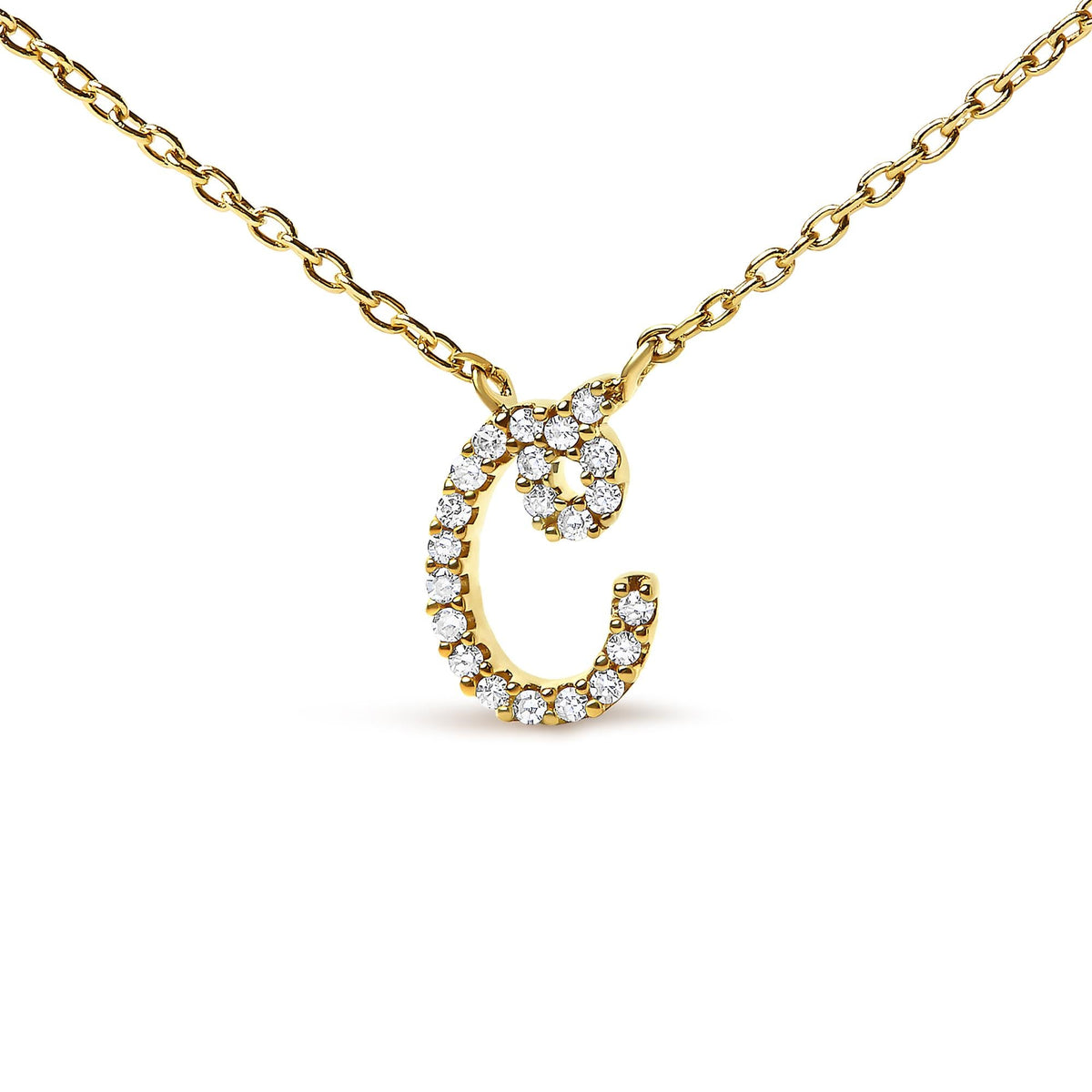 10K Yellow Gold Diamond Accent  A-Z Initial Script Style Pendant Necklace