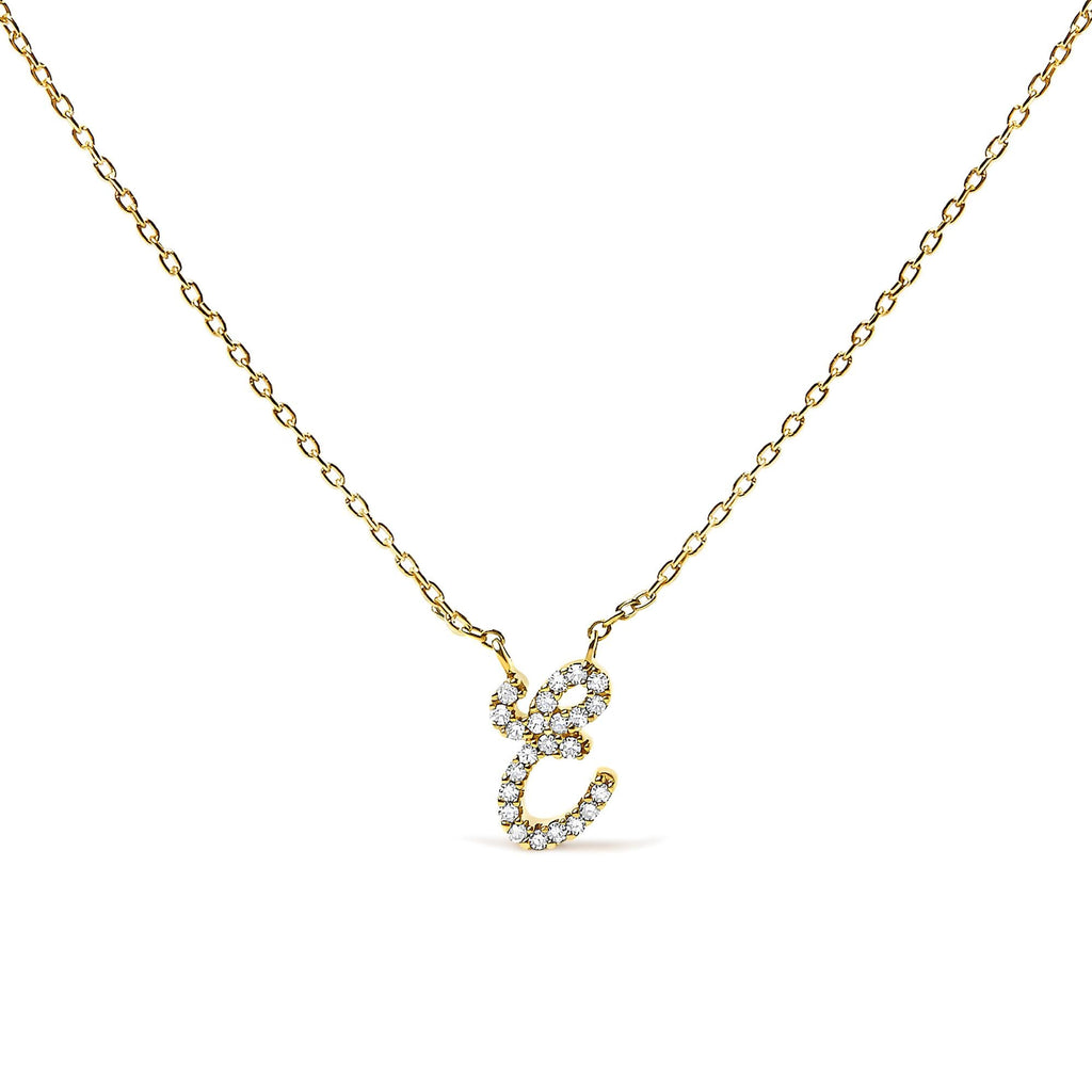 10K Yellow Gold Diamond Accent  A-Z Initial Script Style Pendant Necklace