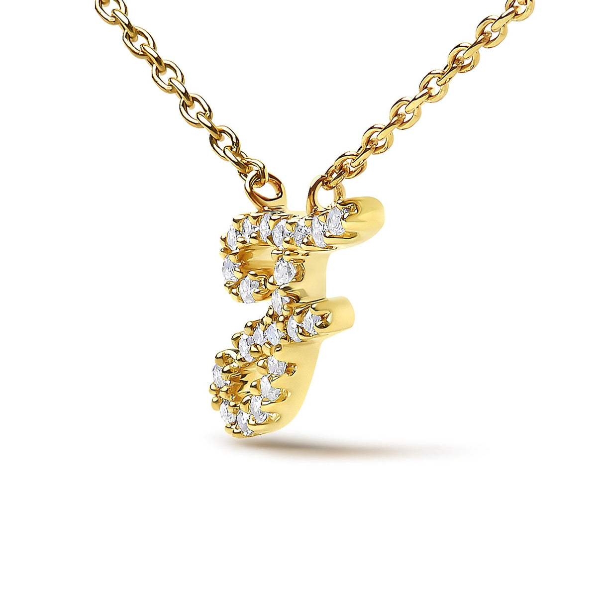 10K Yellow Gold Diamond Accent  A-Z Initial Script Style Pendant Necklace
