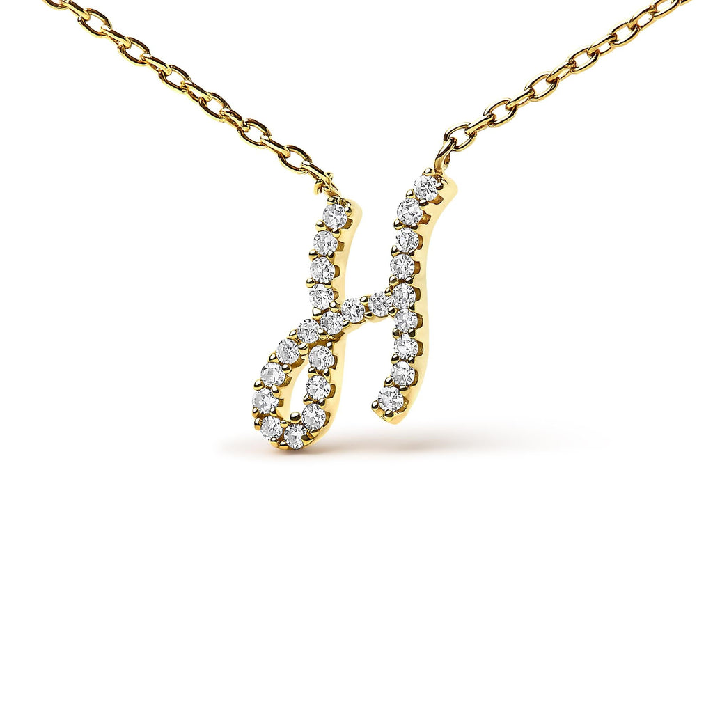 10K Yellow Gold Diamond Accent  A-Z Initial Script Style Pendant Necklace