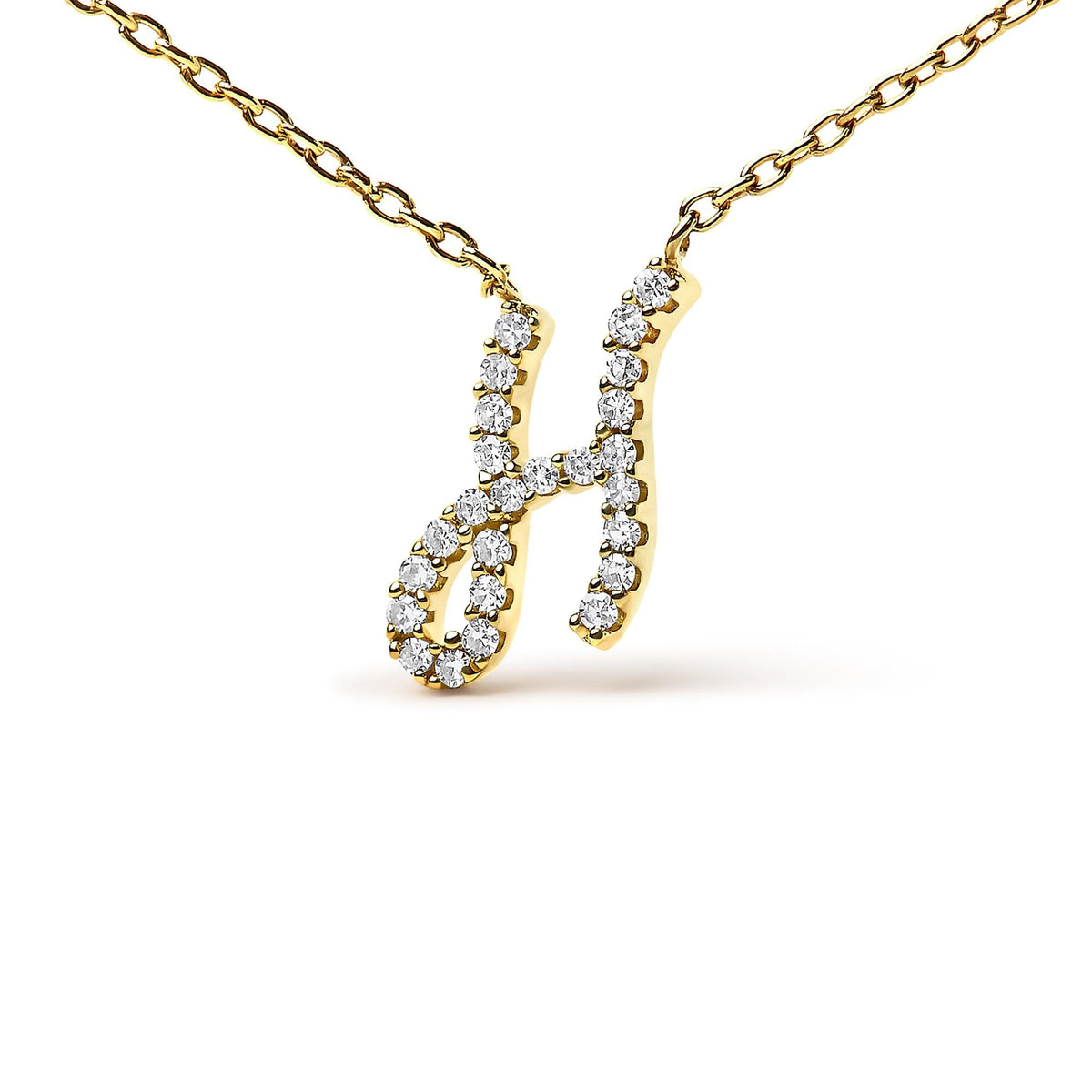 10K Yellow Gold Diamond Accent  A-Z Initial Script Style Pendant Necklace