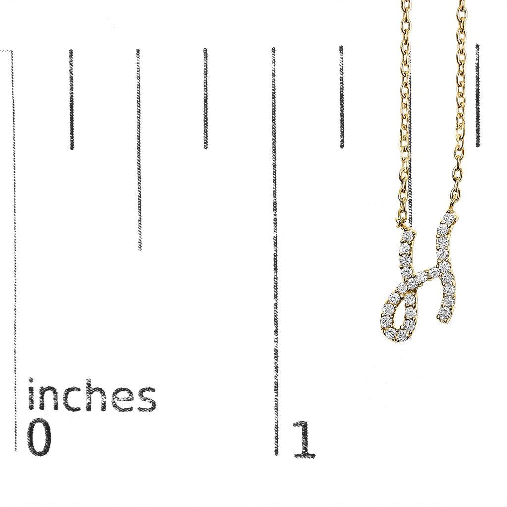 10K Yellow Gold Diamond Accent  A-Z Initial Script Style Pendant Necklace