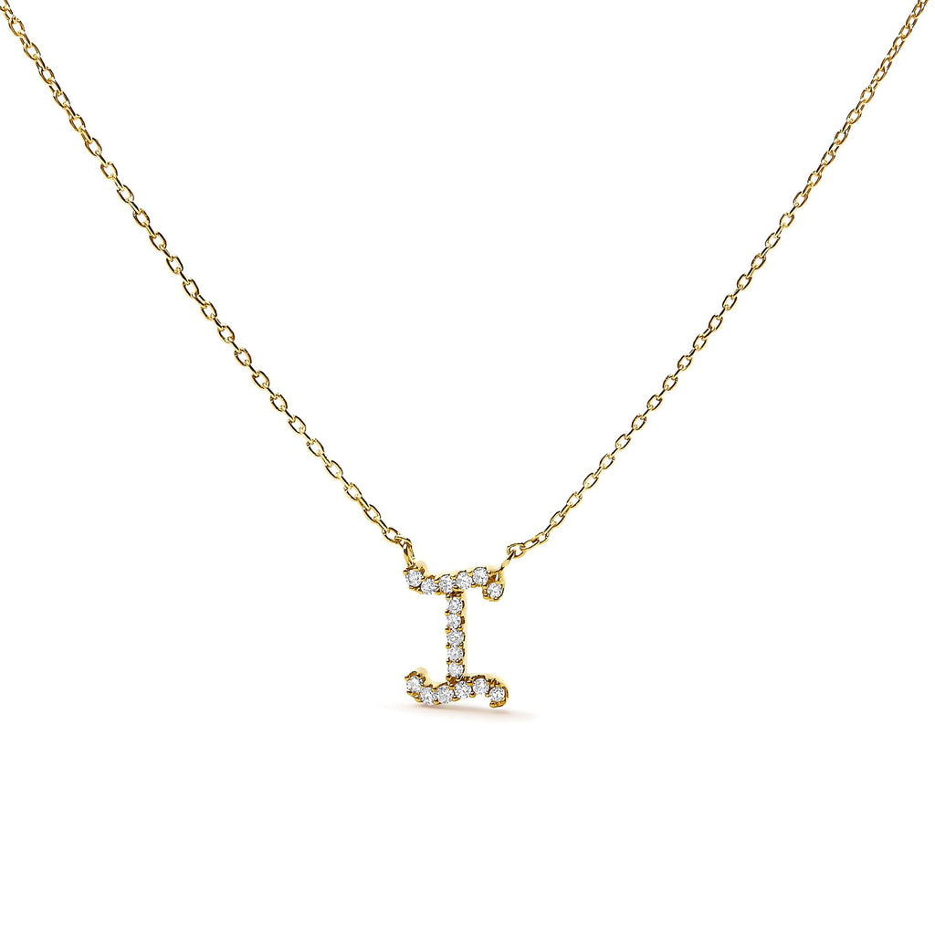 10K Yellow Gold Diamond Accent  A-Z Initial Script Style Pendant Necklace