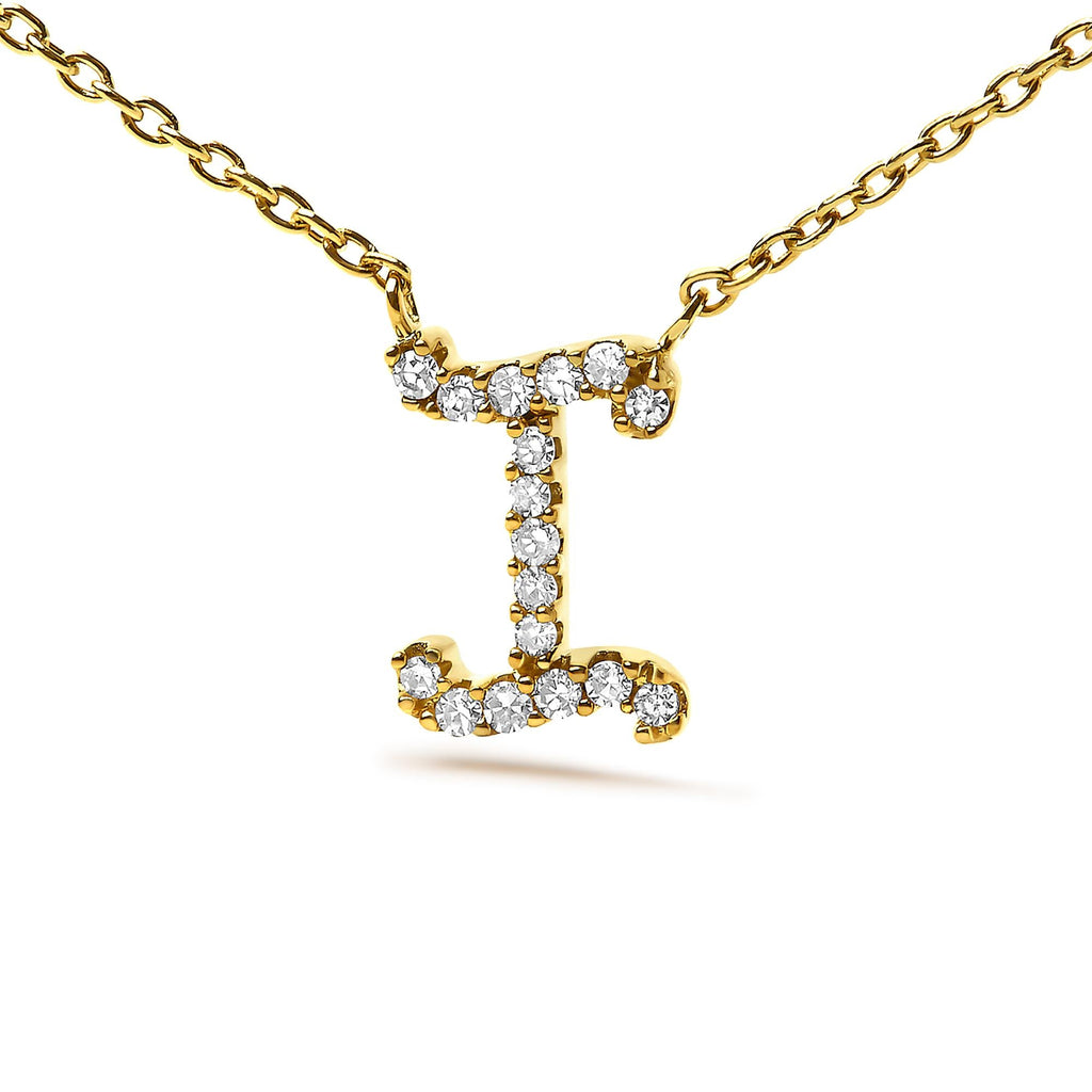 10K Yellow Gold Diamond Accent  A-Z Initial Script Style Pendant Necklace