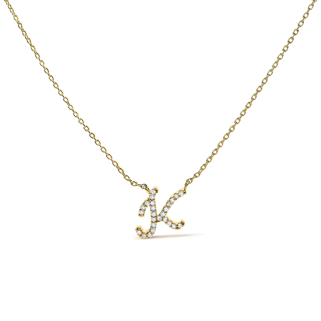 10K Yellow Gold Diamond Accent  A-Z Initial Script Style Pendant Necklace