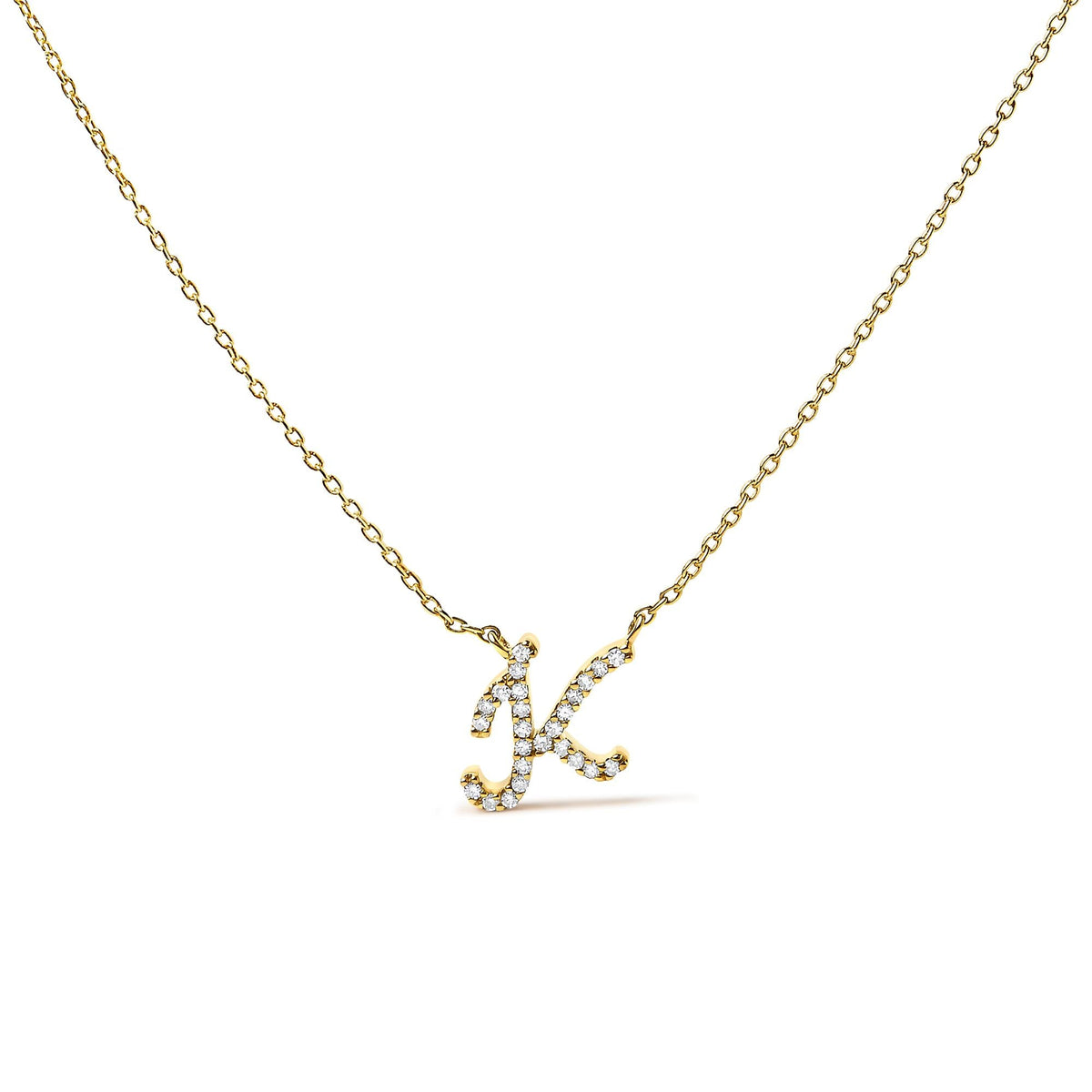 10K Yellow Gold Diamond Accent  A-Z Initial Script Style Pendant Necklace