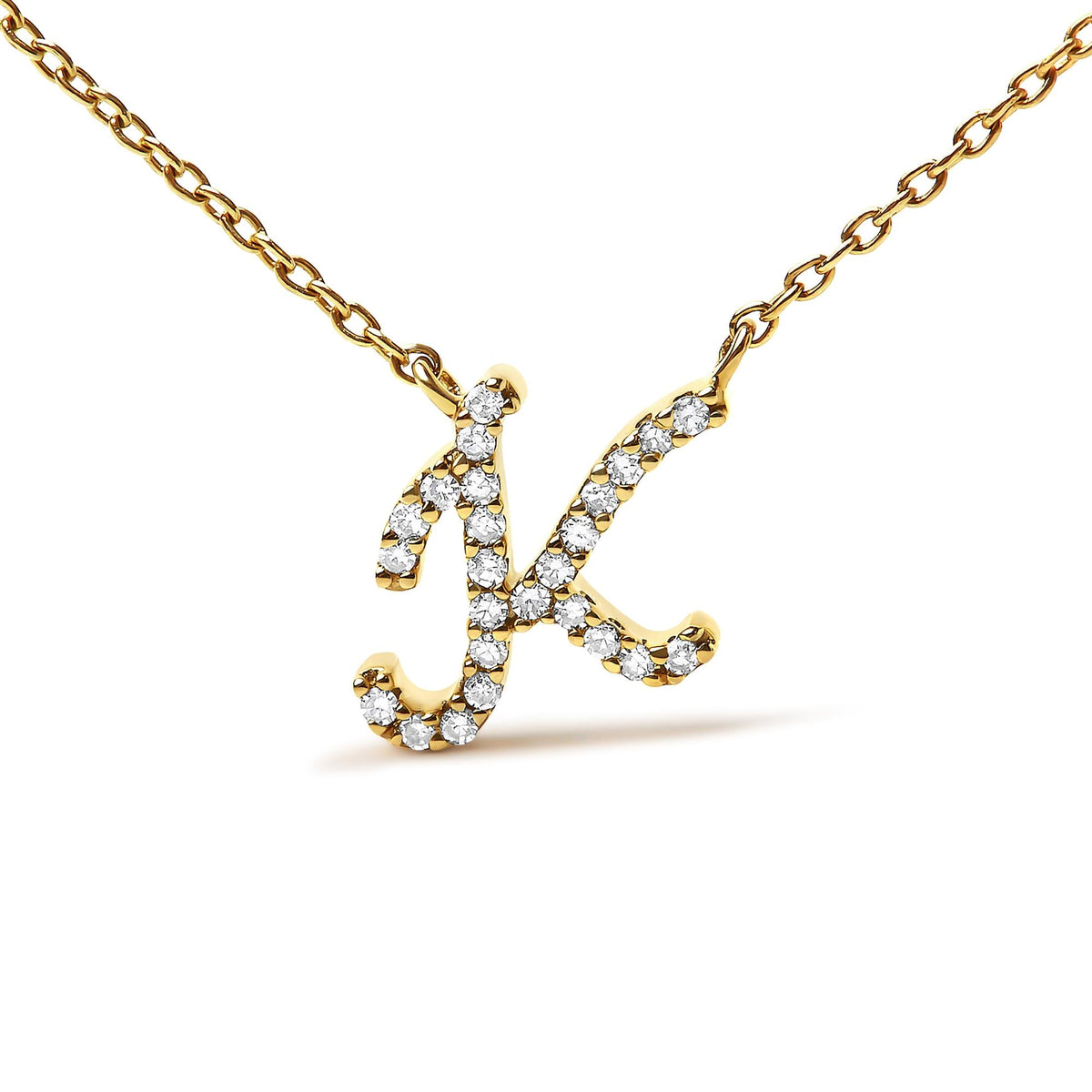 10K Yellow Gold Diamond Accent  A-Z Initial Script Style Pendant Necklace