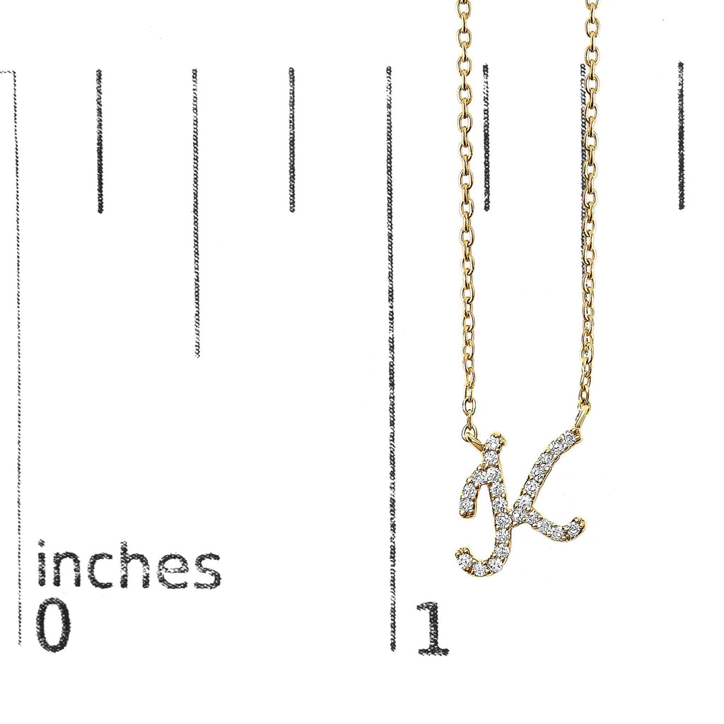 10K Yellow Gold Diamond Accent  A-Z Initial Script Style Pendant Necklace