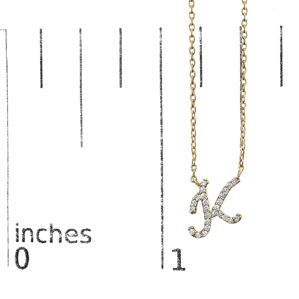 10K Yellow Gold Diamond Accent  A-Z Initial Script Style Pendant Necklace