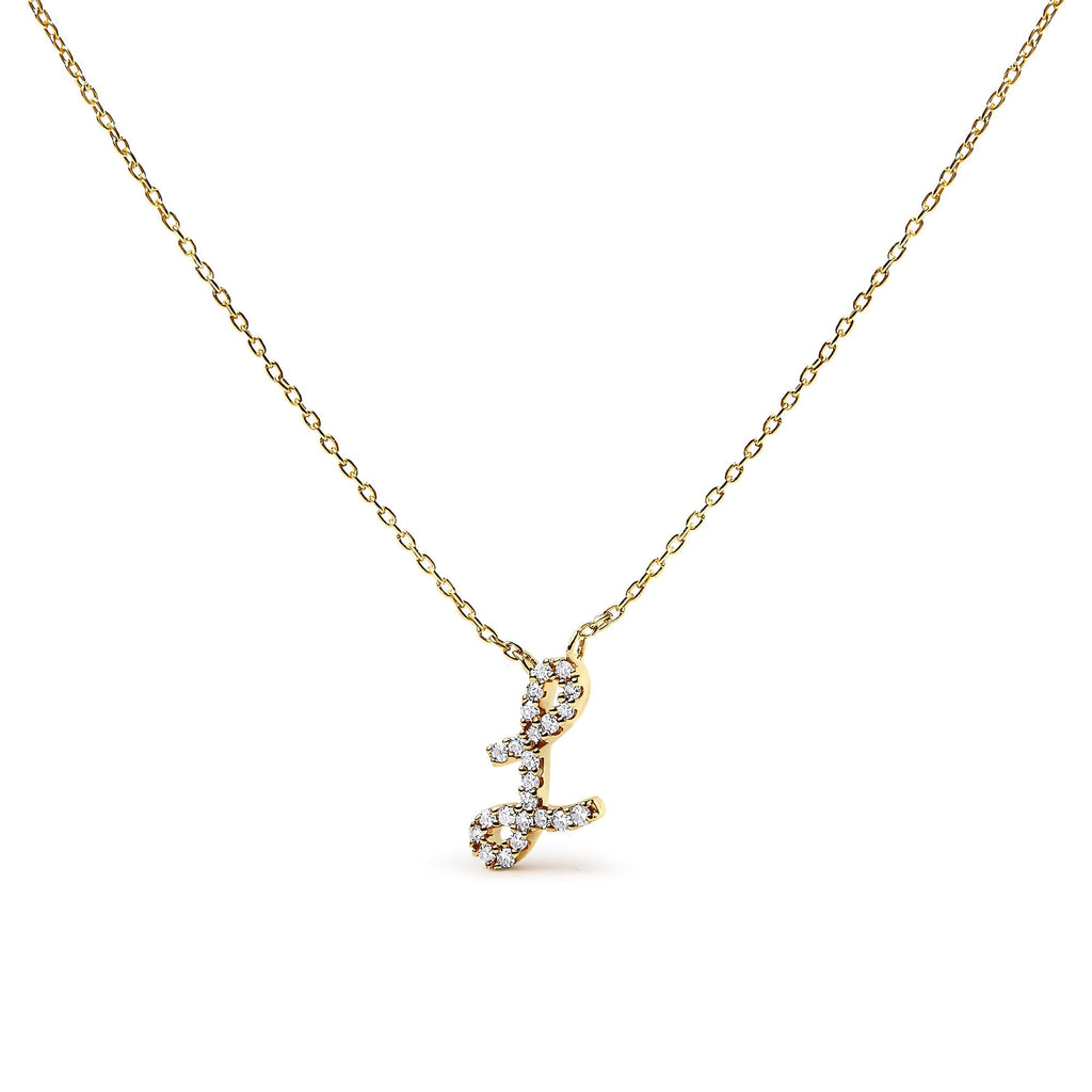 10K Yellow Gold Diamond Accent  A-Z Initial Script Style Pendant Necklace