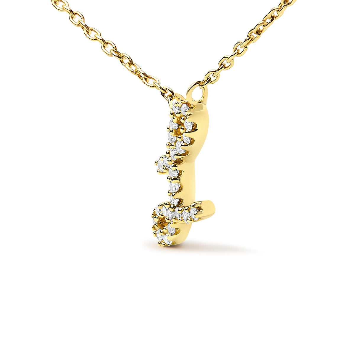 10K Yellow Gold Diamond Accent  A-Z Initial Script Style Pendant Necklace