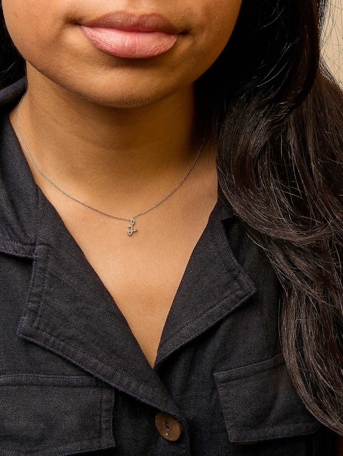 10K Yellow Gold Diamond Accent  A-Z Initial Script Style Pendant Necklace