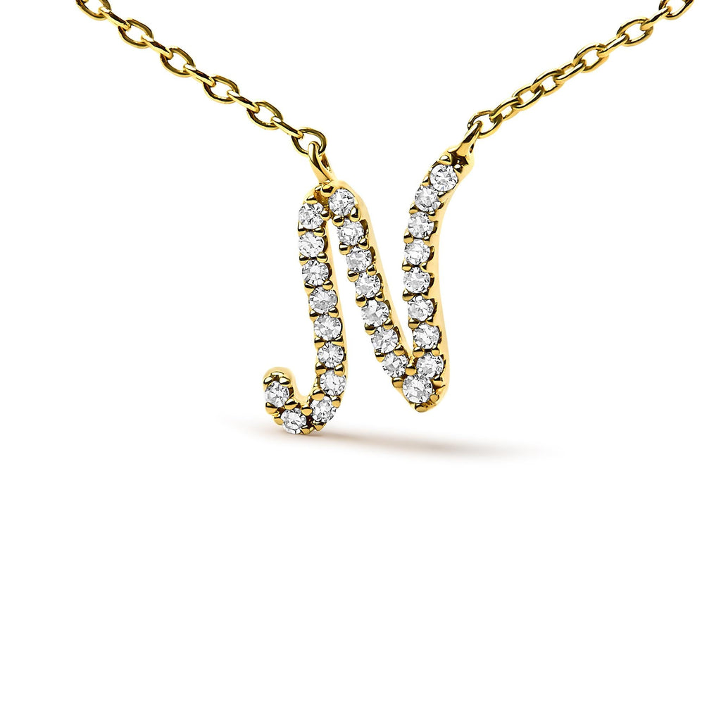 10K Yellow Gold Diamond Accent  A-Z Initial Script Style Pendant Necklace