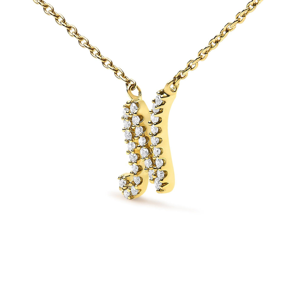 10K Yellow Gold Diamond Accent  A-Z Initial Script Style Pendant Necklace