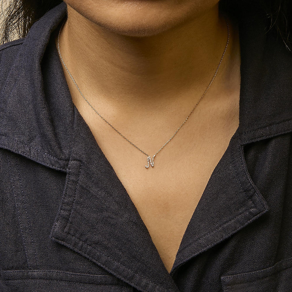 10K Yellow Gold Diamond Accent  A-Z Initial Script Style Pendant Necklace