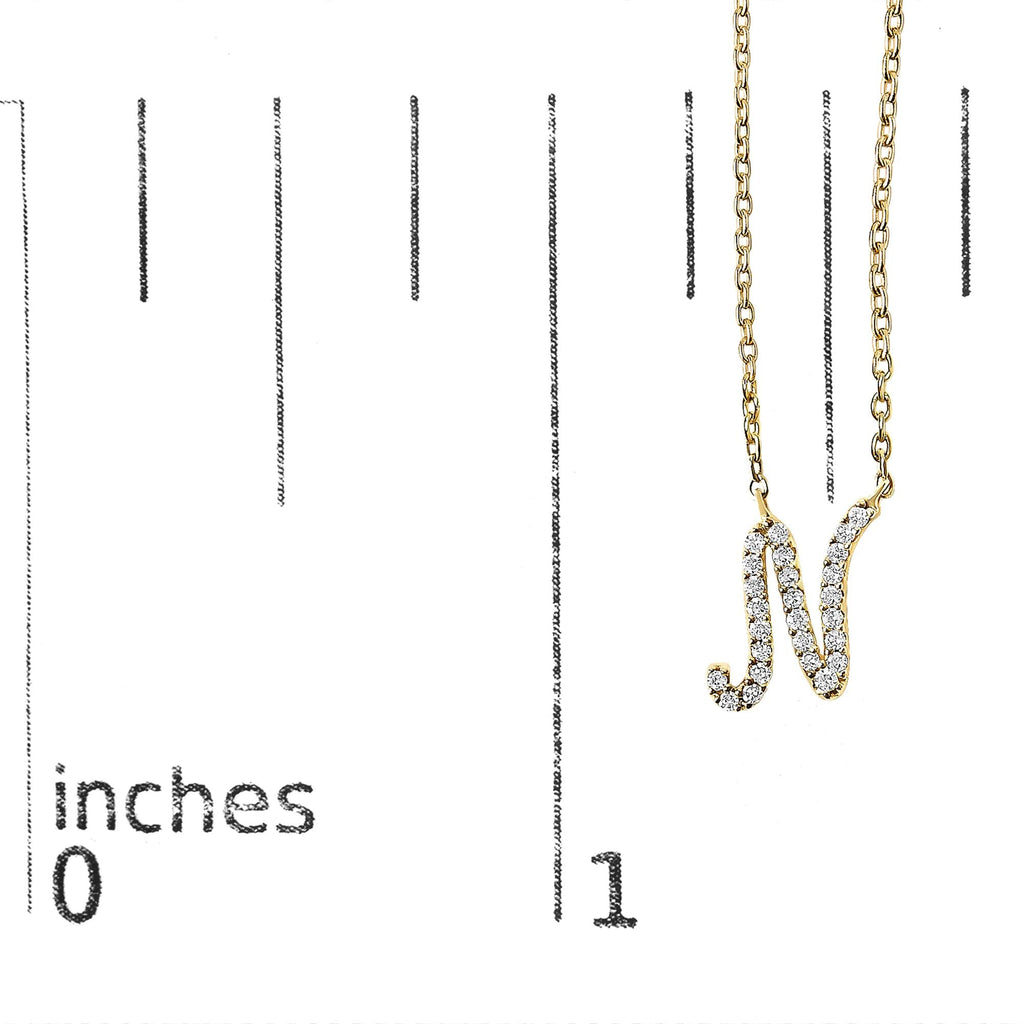10K Yellow Gold Diamond Accent  A-Z Initial Script Style Pendant Necklace